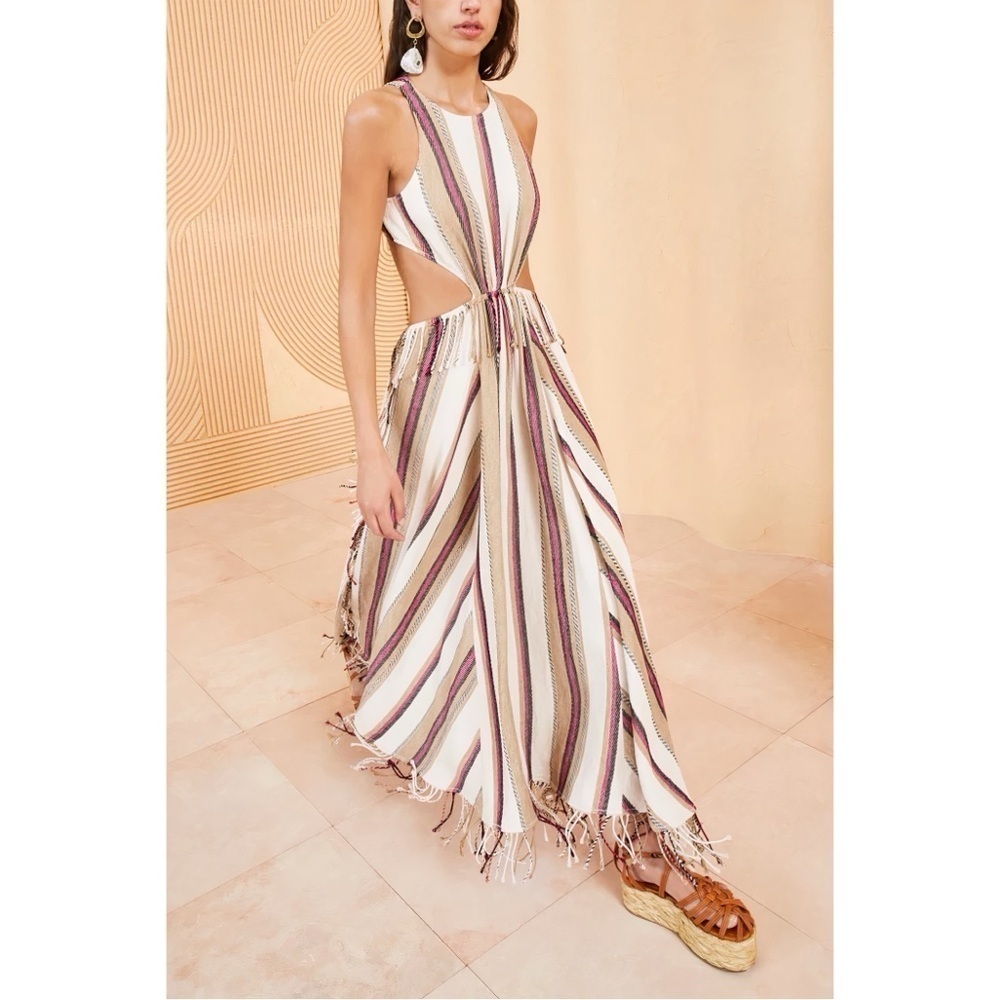 Ulla Johnson Maxi Linen Cut-Out Caterina Striped Dress